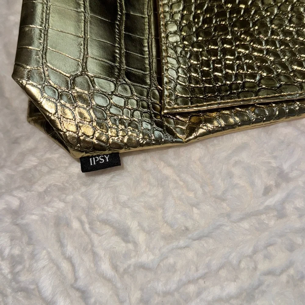 Gold Crocodile Embossed Makeup Bag